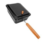 Luocute Plateau de Grill à Pop-corn, Machine à Pop-corn en Fer Antiadhésif avec Longue Poignée en Bois et Couvercle à Charnière, pour le Camping en Plein Air, les Soirées Cinéma à la