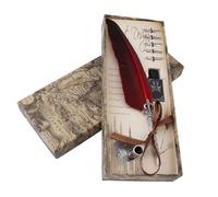 Luocute Plume de Plumes avec 5 Pointes en Alliage, Plume Antique (rouge) | Stylo plume de calligraphie avec plume naturelle, bouteille d\'encre, support de stylo, boîte cadeau pour l\'écriture