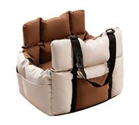 Luocute Siège D'auto pour Chien, Siège Rehausseur en Mousse à Mémoire de Forme pour Animaux de Compagnie avec Boucles de sécurité Réglables et Poches de Rangement, pour Petits Chiens (Beige+Café)