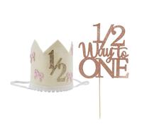 LUODAKA Chapeau d'anniversaire 1/2 rose réglable pour 6 mois, avec insert à gâteau, parfait pour une fête d'enfant ou une décoration de fête