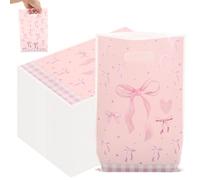 LUODAKA Lot de 100 sacs à dragées en plastique avec nœud rose pour anniversaire, remise de diplôme, mariage, fête prénatale, fête de vacances