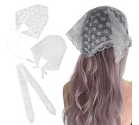 LUODAKA Lot de 3 foulards en dentelle antidérapants et doux pour cheveux - Style bohème - Blanc - Pour femme - Peuvent être utilisés pour la coiffure