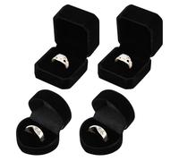 LUODAKA Lot de 4 boîtes à bagues en velours noir avec fentes simples carrées et en forme de cœur pour demande en mariage, fiançailles, mariage pour femme et fille