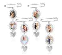 LUODAKA Lot de 4 breloques en forme de bouquet de mariage, kit de fabrication de broches, double ovale en verre avec pendentif en forme de cœur, cadre photo, pour souvenir d'ami, cadeau d'anniversaire
