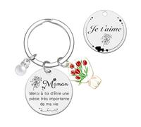 LUODAN Cadeau Maman Porte-clés Fête des Mères Sentimental pour Maman avec Papillon Rose et Fleur, Message d'Amour en Français, Porte-clés de Cœur pour Maman Noël Anniversaire (5)