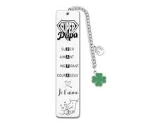 LUODAN Cadeau Super Papa Marque-page en acier inoxydable, gravure française Je t’aime, cadeau sentimental pour papa pour fête des pères, anniversaire,Noël (1)