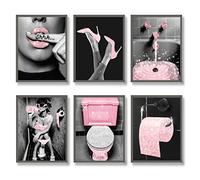 Luodroduo Lot de 6 impressions sur toile de soie glamour à paillettes pour salle de bain, noir et blanc, moderne, pour salle de bain (27,9 x 35,6 cm, sans cadre)