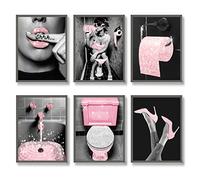 Luodroduo Lot de 6 impressions sur toile de soie glamour à paillettes pour salle de bain, noir et blanc, moderne, pour salle de bain (20,3 x 25,4 cm, sans cadre)