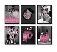 Luodroduo Lot de 6 impressions sur toile de soie glamour tendance pour salle de bain (rose, noir et blanc, 20,3 x 25,4 cm, sans cadre)
