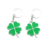 Luoem Lot de 2 trèfles à quatre feuilles argentées et vertes en alliage de zinc trèfle à quatre feuilles porte-clés pour sac à main (vert)