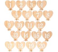 LUOEM Numéro Table Mariage Bois 1-20 avec Support Cœur 20 Pièces Réutilisables Décoration Table Mariage Chic pour Banquet Réception Fête Maison