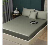Luofanfei Drap Housse 180x200 Coton Vert Olive Clair Satin de Coton Drap de lit Doux Soyeux Respirant Lyocell Soie Drap-Housse