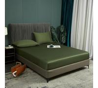 Luofanfei Drap Housse 180x200 Vert Olive Lyocell Bambou Bonnet 30 cm Unie Motif Drap de lit Tencel Soie Lisse Soyeux Brillant Adulte Uni Drap-Housse 180 x 200cm Respirant pour Matelas Épais
