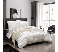 Luofanfei Housse Couette 220x240 Satin Blanc Beige 2 Personne Rayures Satinée Parure lit Soie Lisse Soyeux Brillant Unie Uni Sets Housse Couette Fermeture éclair et 2x 65x65cm Taies d'oreiller