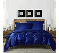 Luofanfei Housse de Couette 140x200 Adulte Bleu Satin Parure de lit 2 Pièces Sets de Housse de Couette Modern Uni Ensemble de Literie avec Fermeture éclair et 1x 65x65cm Taie d'oreiller