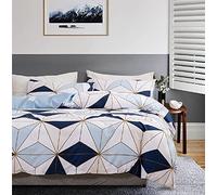 Luofanfei Housse de Couette 140x200 Bleu Blanc à Carreaux Motif Géométrique Parure de Lit Ensemble 2 pièces Adulte Réversible Modern Microfibre avec Fermeture éclair et 1x 65x65cm Taie d'oreiller