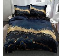 Luofanfei Housse de Couette 140x200 Bleu Noire Doré Marbre Motif Adulte Parure de lit Microfibre 2 Pièces Ensemble Literie 140 x 200 Modern Géométrique Linge de Lit avec Fermeture éclair 65x65cm