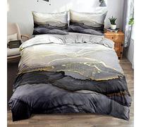 Luofanfei Housse de Couette 140x200 Gris Doré Marbre Motif Adulte Parure de lit Microfibre 2 Pièces Ensemble Literie 140 x 200 Modern Géométrique Linge de Lit avec Fermeture éclair 65x65cm