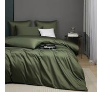 Luofanfei Housse de Couette 200x200 Coton Vert Olive Satin de Coton Parure de Lit Doux Soyeux Respirant Lyocell Soie 2 Personne avec Fermeture Éclair et Taies d'oreiller 65x65 cm
