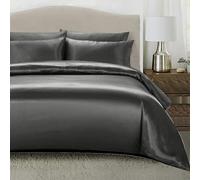 Luofanfei Housse de Couette 200x200 Gris Anthracite Satin Parure de lit Unie Adulte 2 Personne Ensemble Literie Modern Uni Linge de Lit avec Fermeture éclair et 2X 65x65cm Taies d'oreiller
