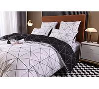 Luofanfei Housse de Couette 220x240 à Carreaux Noir Blanc Motif Adulte 2 Personnes Sets de Housse de Couette Microfibre Parure de Lit Modern Géométrique Ensemble Literie avec Fermeture éclair
