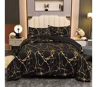 Luofanfei Housse de Couette 240 x 260 Marbre Noir Doré Parure de Lit Adulte 2 Personnes en Microfibre Housse Couette Linge de Lit 240x260 avec Fermeture éclair et 2X 65x65cm Taies d'oreiller