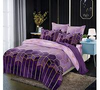 Luofanfei Housse de Couette 240x260 Lila Violet Adulte 2 Personnes Parure de lit Sets de Housse de Couette Modern 3D Géométrique Ensemble Literie avec Fermeture éclair