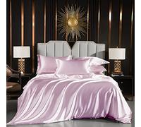 Luofanfei Housse de Couette 240x260 Rose poudré Satin Parure de lit Unie Adulte 2 Personne Ensemble Literie Modern Uni Linge de Lit avec Fermeture éclair et 2X 65x65cm Taies d'oreiller