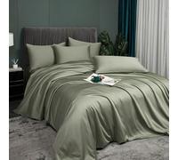 Luofanfei Housse de Couette Bambou 200x200 Vert Sauge Lyocell Unie Adulte 2 Personnes Parure de lit 3 Pieces Sets Ensemble de Housses Literie avec Fermeture éclair et 2X 65x65cm Taies d'oreiller