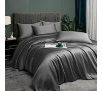 Luofanfei Housse de Couette Bambou 220x240 Gris Anthracite Lyocell Adulte 2 Personnes Parure Linge de lit Uni Soie Lisse Soyeux Brillant Modern Ensemble Literie avec Fermeture éclair