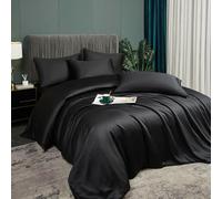 Luofanfei Housse de Couette Bambou 240 x 260 Noir Adulte 2 Personnes Parure de lit Unie Lyocell Housse Couette Soie Lisse Soyeux Ensemble Literie avec Fermeture éclair et 2X 65x65cm Taies d'oreiller