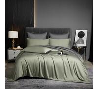 Luofanfei Housse de Couette Bambou 240 x 260 Vert Sauge Gris Adulte 2 Personnes Parure de lit Unie Lyocell Housse Couette Lisse Ensemble Literie avec Fermeture éclair et 2x65x65cm Taies d'oreiller