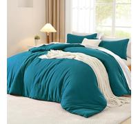 Luofanfei Housse de Couette Coton 220x240 Bleu Canard Pétrole Adulte Ado Uni 2 Personnes Parure de Lit Unie Coton Housse Couette 240x220 Linge de Lit avec Fermeture éclair et 65x65 Taies d'oreiller