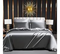 Luofanfei Housse de Couette Satin 140x200 Grise Satinée 1 Personne Parure de lit Gris Unie Soie Lisse Soyeux Brillant Adulte Uni Ensemble Literie avec Fermeture éclair et 1x 65x65cm Taie d'oreiller