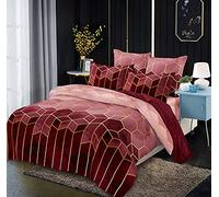 Luofanfei Parure de lit 140x190 Adulte 2 Personnes 4 Pieces Microfibre Sets de Housse de Couette Vin Rouge Ensembles Literie Modern Géométrique Linge de Lit avec Fermeture éclair