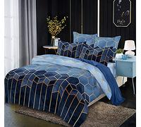 Luofanfei Parure de lit 200x200 Bleu Adulte 2 Personnes Sets de Housse de Couette Microfibre Linge de Lit Modern 3D Géométrique Ensemble Literie avec Fermeture éclair et 2X 65x65cm Taies d'oreiller