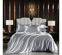 Luofanfei Parure de lit 220x240 Gris Argenté Clair Adulte 2 Personnes Satin Sets de Housse de Couette Unie Ensemble Literie Modern Linge de Lit avec Fermeture éclair et 2X 65x65cm Taies d'oreiller