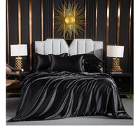Luofanfei Parure de lit 240x260 Noir Adulte 2 Personnes Satin Sets de Housse de Couette Unie Ensembles Literie Modern Uni Noire Linge de Lit avec Fermeture éclair et 2X 65x65cm Taies d'oreiller