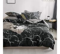 Luofanfei Parure de lit 240x260 Noir et Blanc Gris Marbre Motif Adulte 2 Personnes Sets de Housse de Couette Microfibre Ensemble Literie Modern Géométrique Linge de Lit avec Fermeture éclair