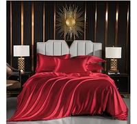 Luofanfei Parure de lit 240x260 Vin Rouge Adulte 2 Personnes Unie Sets de Housse de Couette Satin Ensemble Literie Modern Uni Linge de Lit avec Fermeture éclair et 2X 65x65cm Taies d'oreiller