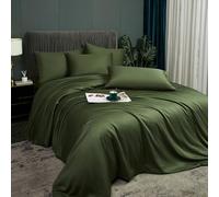 Luofanfei Parure de lit Bambou 200x200 Vert Olive Lyocell Housse de Couette Unie Adulte 2 Personnes Sets Ensemble Literie Modern Linge de lit avec Fermeture éclair et 2X 65x65cm Taies d'oreiller