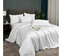 Luofanfei Parure de lit Bambou 220x240 Blanc Adulte 2 Personnes Unie Lyocell Housse de Couette Soie Lisse Brillant Ensemble Literie avec Fermeture éclair et 65x65cm Taies d'oreiller