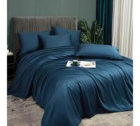 Luofanfei Parure de lit Bambou 220x240 Pétrole Adulte 2 Personnes Unie Lyocell Housse de Couette Soie Lisse Soyeux Brillant Ensemble Literie avec Fermeture éclair et 65x65cm Taies d'oreiller