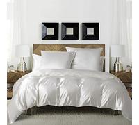 Luofanfei Sets de Housse de Couette 140x200 Satin Unie Blanc Parure de lit Uni 2 Pièces Linge de Lit Modern 1 Personne Ensemble Literie avec Fermeture éclair et 1x 65x65cm Taie d'oreiller