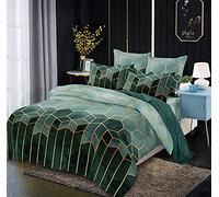 Luofanfei Sets de Housse de Couette 240x260 Vert Adulte 2 Personnes Parure de lit Microfibre Modern 3D Géométrique Ensemble Literie avec Fermeture éclair et 2X 65x65cm Taies d'oreiller