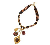 LUOFENG Collier avec pendentif en acrylique avec motif léopard et cœur et fleur - Chaîne en acier inoxydable pour femme