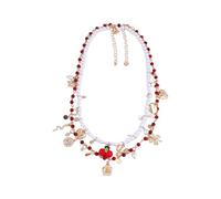 LUOFENG Collier avec pendentif floral double couche - Bijou élégant pour femme - Accessoire polyvalent avec perles d'imitation et design en alliage
