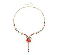 LUOFENG Collier de perles avec pendentif en forme de cloches de Noël - Réglable - Bijoux pour femme