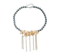 LUOFENG Collier ras du cou artistique avec perles de verre et franges pour femme