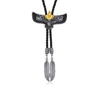 Luofeng Cravate Homme Femme Bolo Américain Métal Aigle Volant Cowboy Corde en Cuir Cravate Collier Western Pendentif Plumes, 100cm, Métal